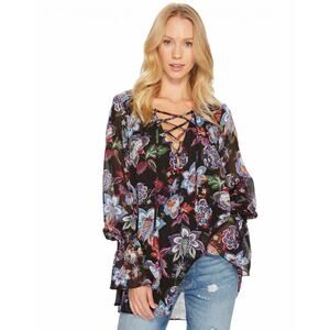 NWT Show Me Your Mumu Perveen Pirate Lace-Up Tunic City Nights Glimmer Blouse XS